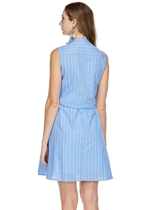 Back Wrap Dress (Blue Stripe)
