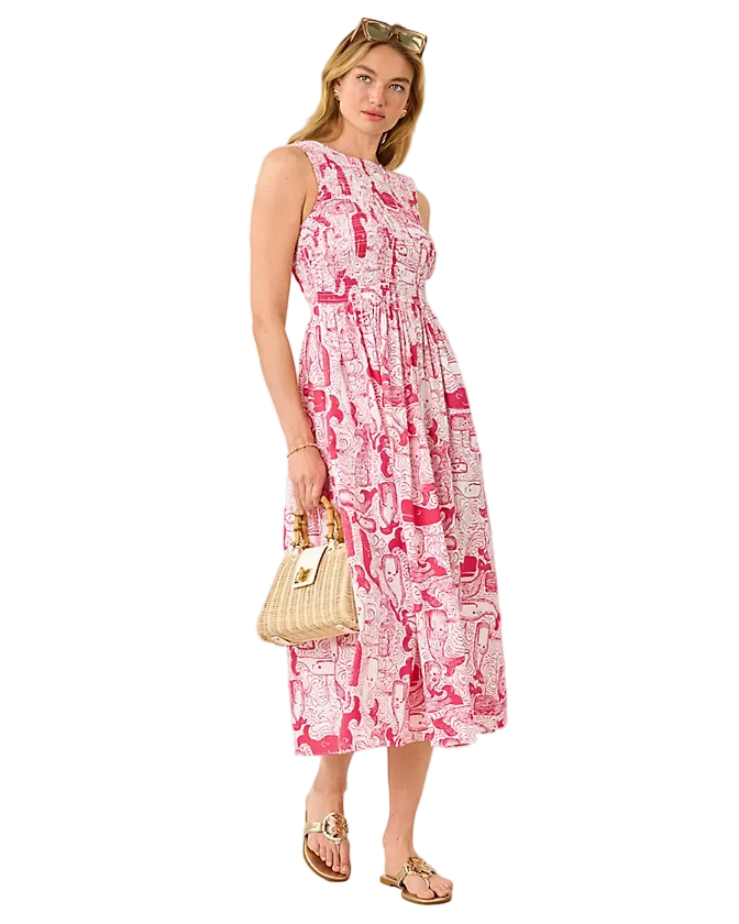 Daisey Smocked Midi Dress (Paradise Punch Oversized Thar She Blows)