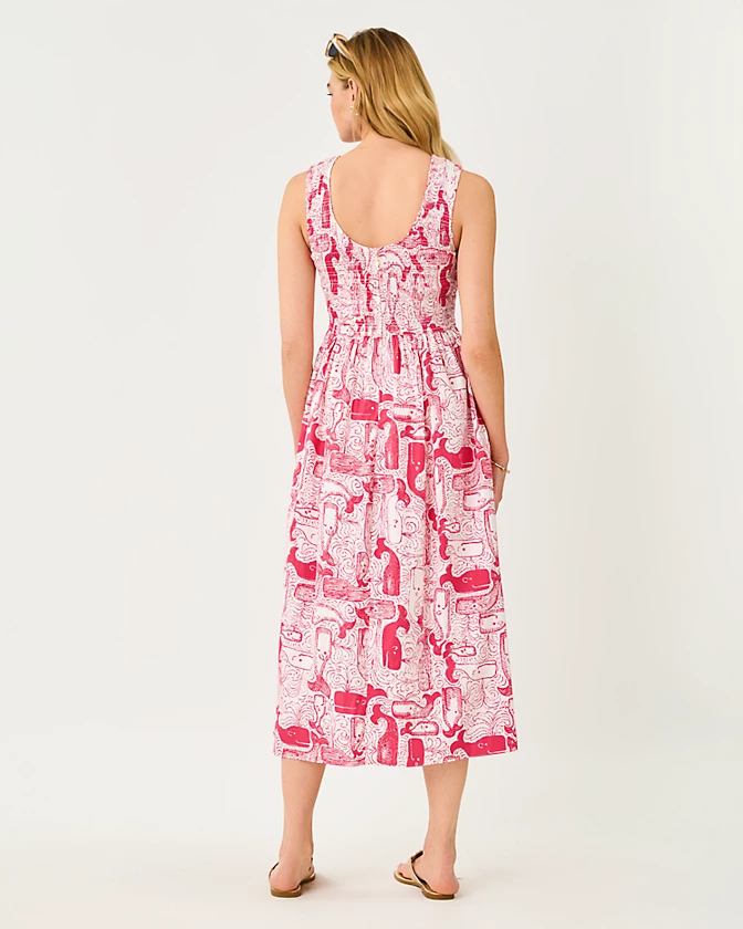 Daisey Smocked Midi Dress (Paradise Punch Oversized Thar She Blows)