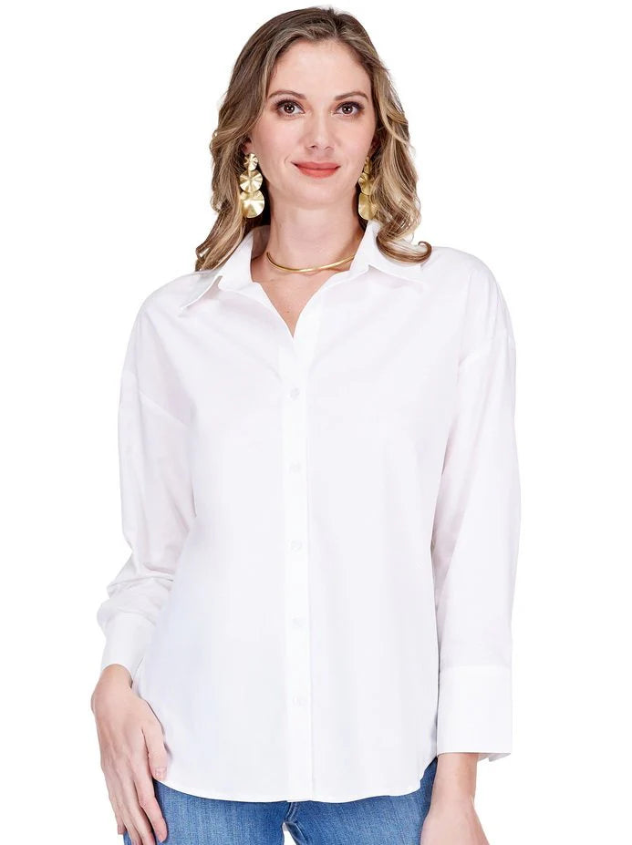 Split V-Neck Collar Blouse (White)