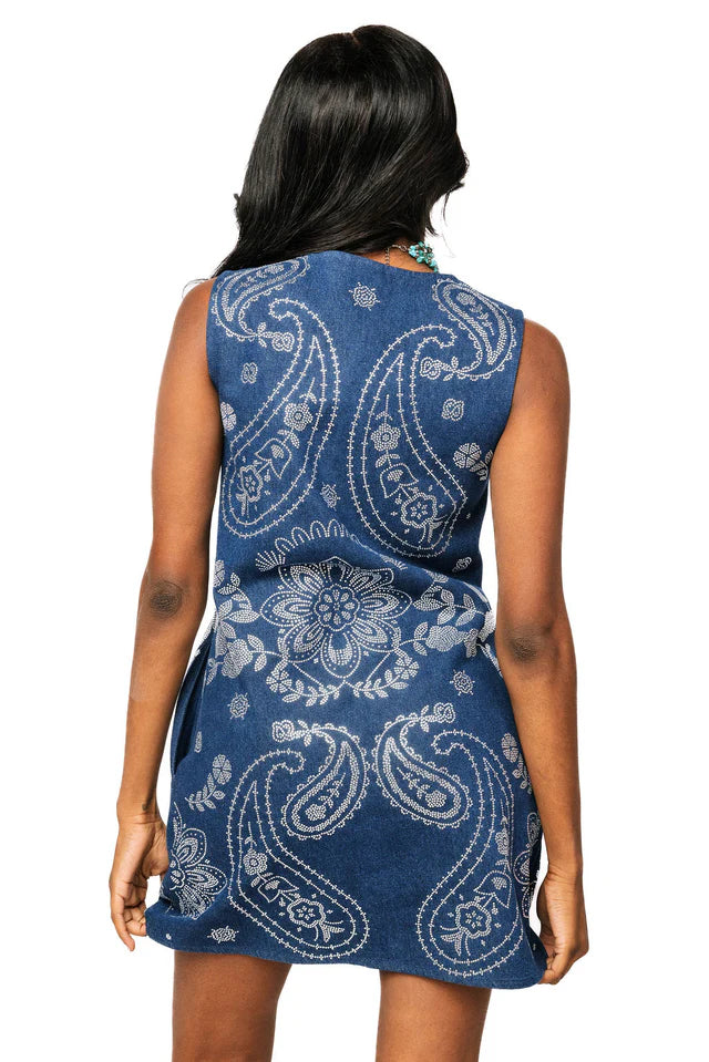 Sequin Paisley Button Up Dress (Denim)