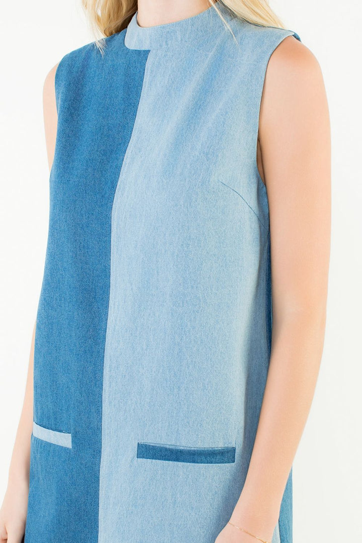 Colorblocked Denim Dress (Denim Blue)