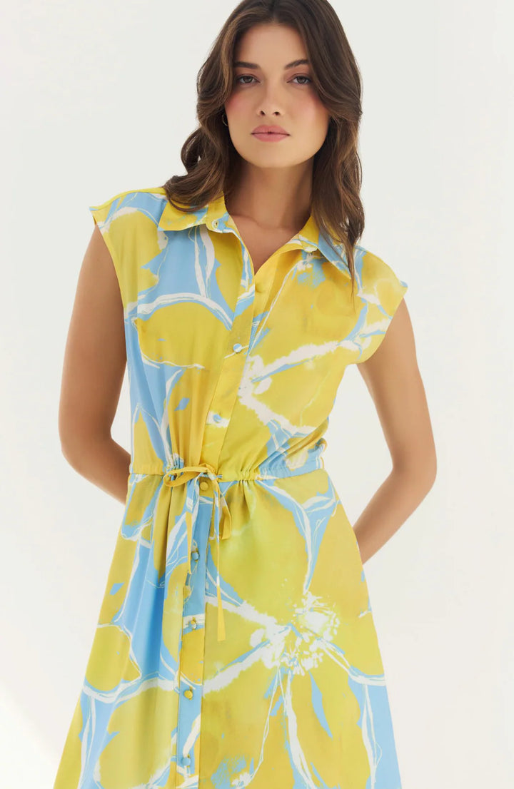 Layton Dress (Blue/Yellow Watercolor Gardenia)