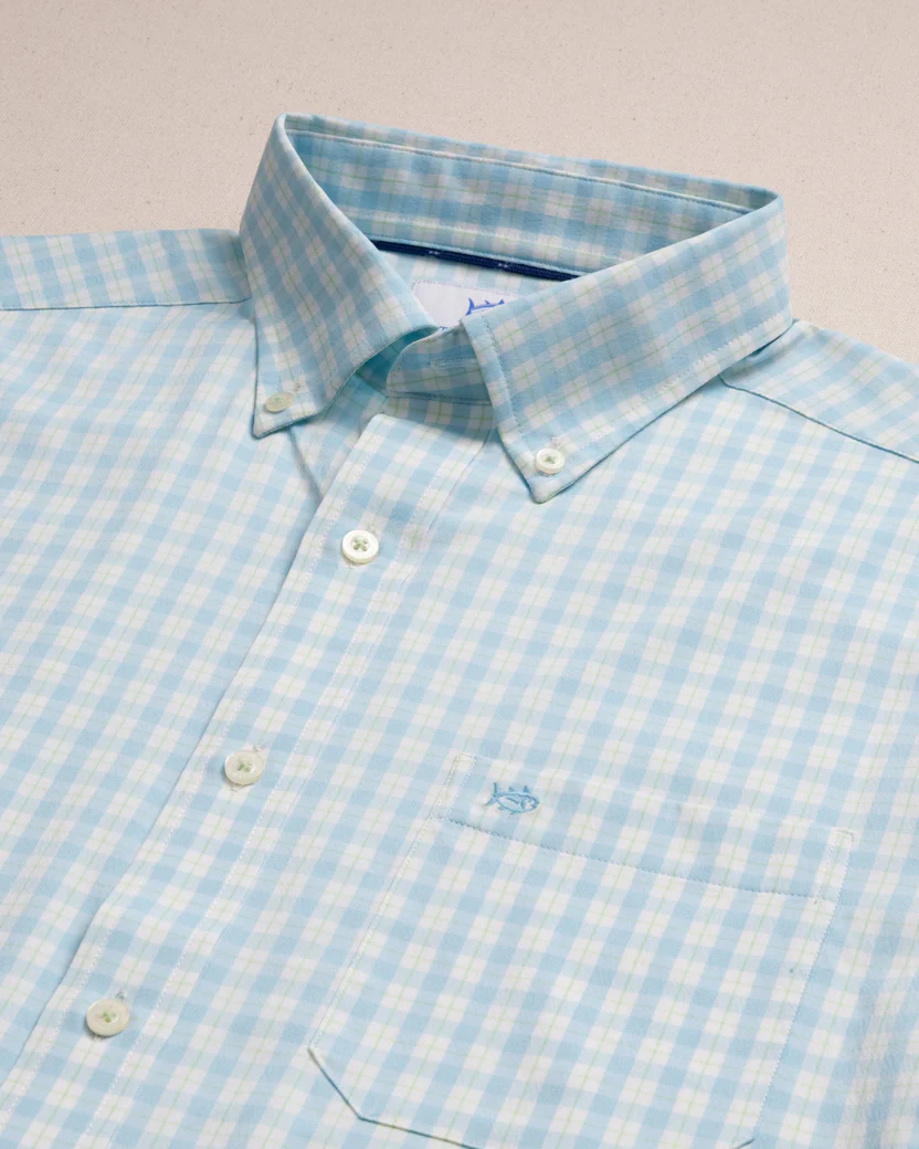 Coastal Breeze Precheck Plaid Sportshirt (Tropical Breeze Blue)