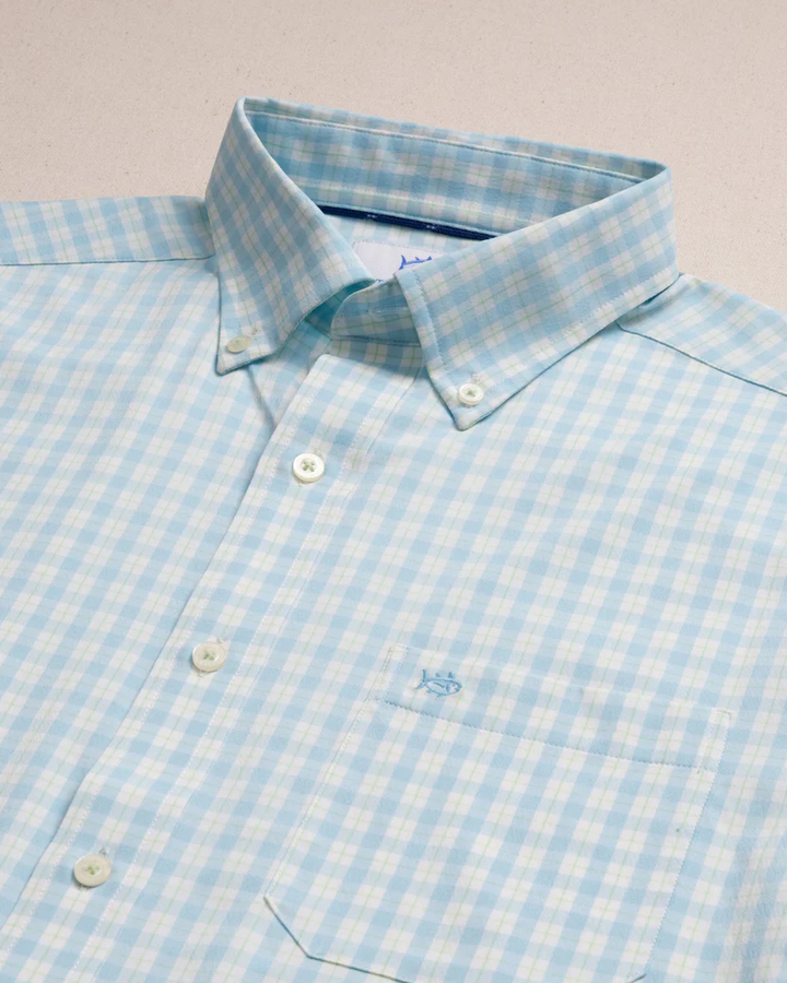 Coastal Breeze Precheck Plaid Sportshirt (Tropical Breeze Blue)