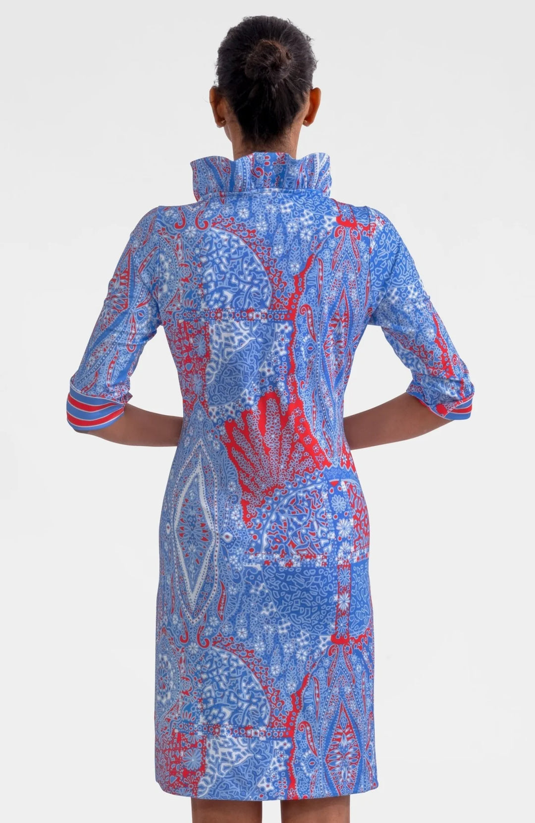 Ruffleneck Dress 3/4 Sleeve (Blues)