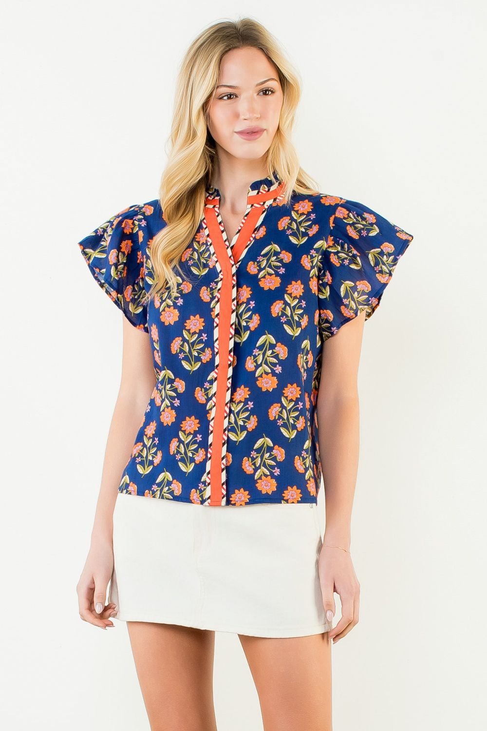 Floral Detail Top (Navy)