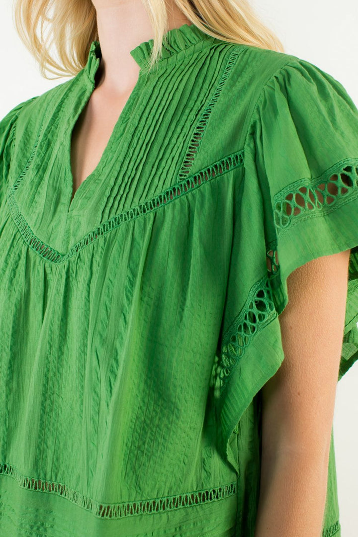 Lace Detail V-Neck Top (Green)