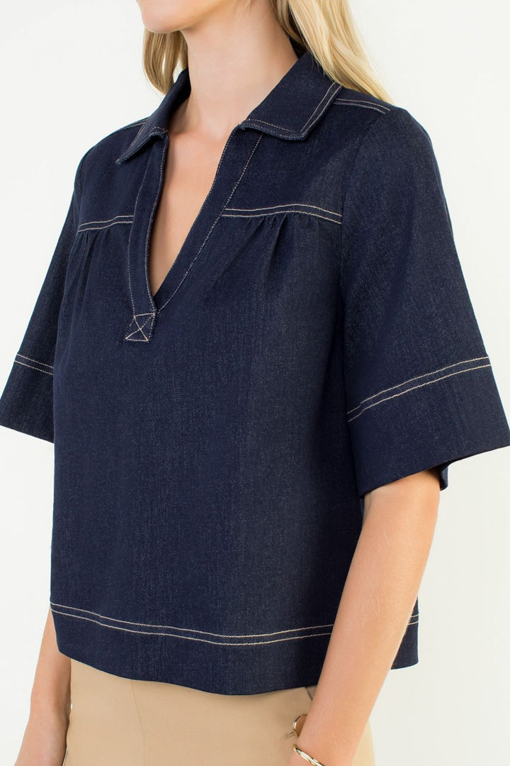 Denim V-Neck Top (Denim Blue)