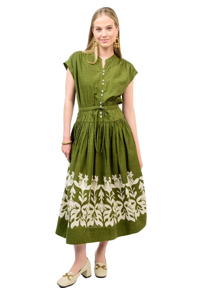 Border Maxi Dress W Drop Waist (Olive)
