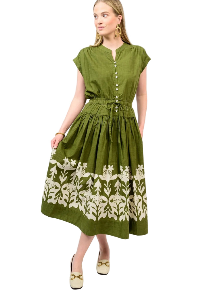 Border Maxi Dress W Drop Waist (Olive)