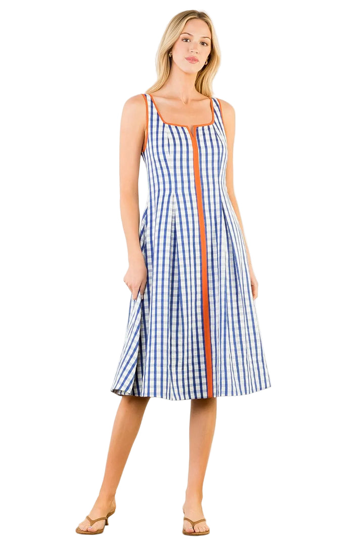 Thin Strap Gingham Pattern Dress (Navy)