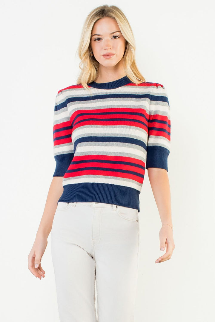 Short Sleeve Knit Top (Navy)